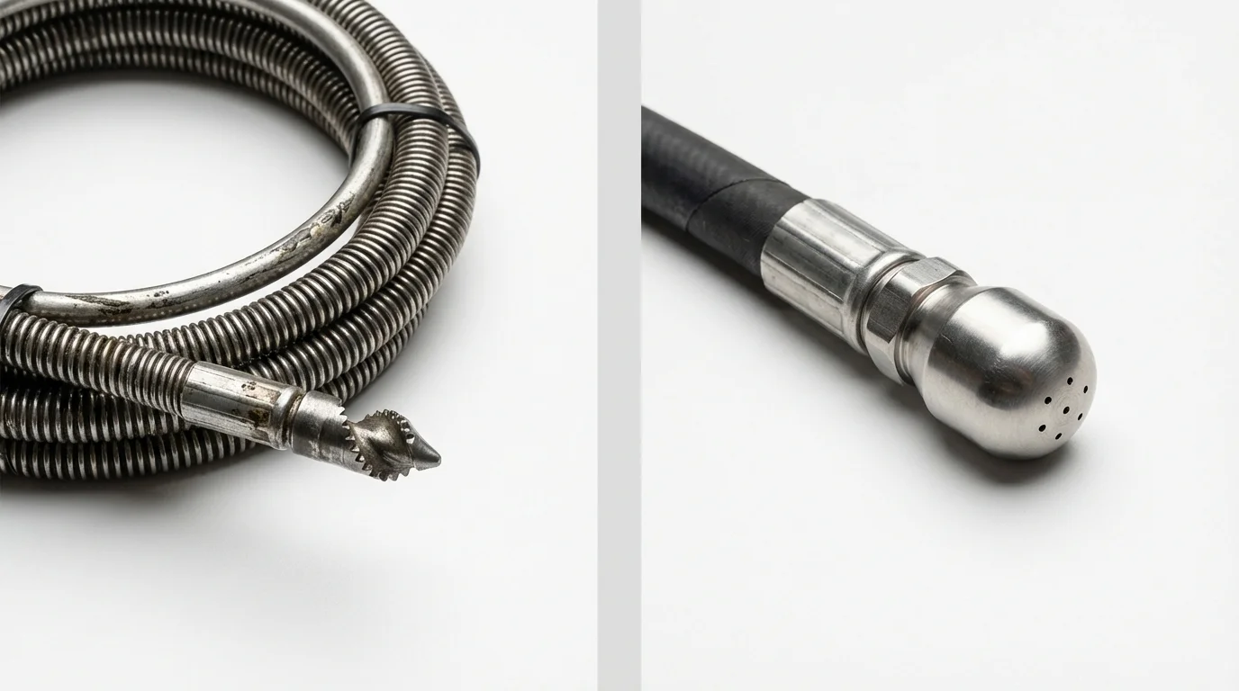 Drain snake cable and hydro jetting nozzle used for drain cleaning in Limon, CO