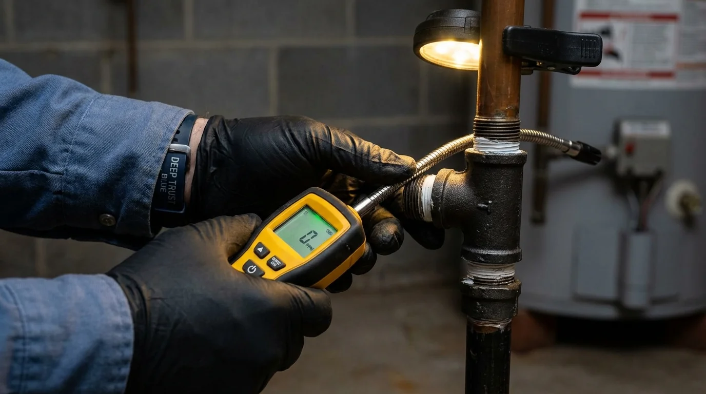 Gas leak detection with electronic sniffer by Johns Plumbing LLC in Limon