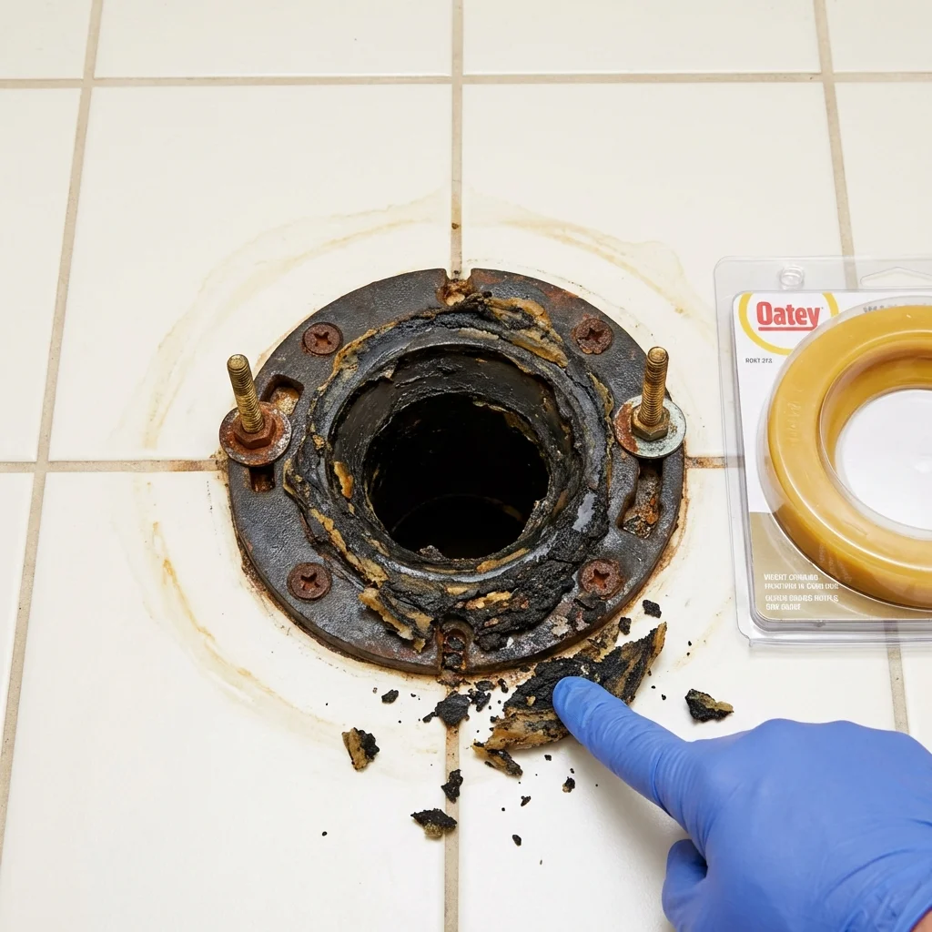 Failed wax ring showing water seepage at the base of a toilet in a Limon, CO home