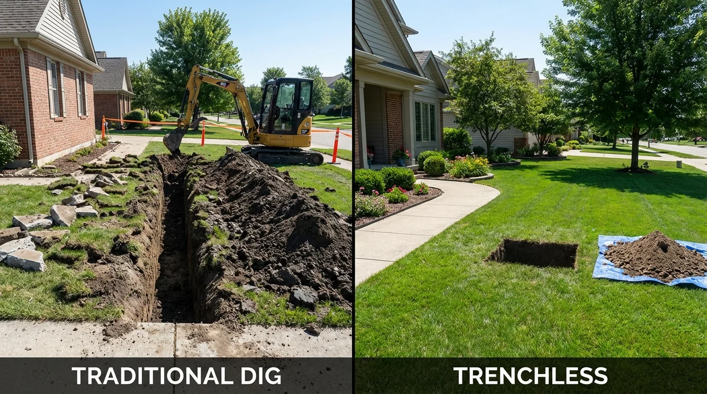 Trenchless sewer repair with minimal yard damage versus traditional excavation in Limon, CO